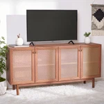 Safavieh Piran 4 Door 2-SHELF Media Stand Walnut /gold. Fixed Price $432.29.