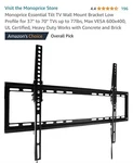 Monoprice Low Profile Tv Wall Tilt Mount For Most 37''-70'' Flat Panels. Fixed Price $24.99.
