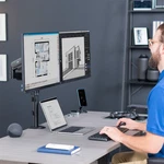 Vivo Dual Monitor Mechanical Spring Sit-stand Desk Mount For Screens Up 32". Fixed Price $69.99.
