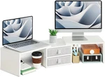 Adjustable Dual Monitor Stand With Drawers - White Desk Organizer For 2 Screens. Fixed Price $84.99.