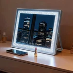Diamond Glow Led Vanity Mirror 19.7X15.7IN,3 Modes Magnifier Wall Mount Foldable. Fixed Price $52.99.