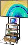Rustic Brown Rolling Tv Stand With Wheels, Drawer & Power Outlet - 15. Fixed Price $149.99.