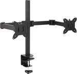 Amazon Basics Adjustable Dual Desk Mount Black Holds Up 32" Monitors. Fixed Price $32.99.