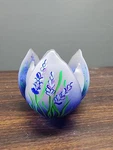 Blue Glass Lotus Blossom Candle Holder - Lavender Flower Design. Fixed Price $51.97.