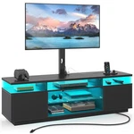 Rolanstar Swivel Tv Stand With Mount, Power Outlet, Led Lights, Black. Fixed Price $339.99.