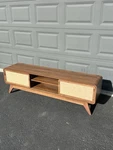 Brand New Bohemian Tv Stand Mid-century Modern Media Console With Linen Doors. Fixed Price $249.99.