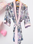 Luxury 100% Silk Kimono Robe Floral Dressing Gown Bridal Honey Moon Chiffon. Fixed Price $168.20.