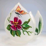 Frosted Glass Lotus Blossom Tea Candle Holder Hand Painted Butterfly Design. Fixed Price $42.50.