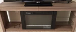 Bestier Wood Composite Tv Stand With Electric Fireplace & Glass Shelves, Modern. Fixed Price $170.10.