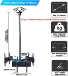 Ceiling Tv Mount, Triple Sided Adjustable Height, 3 Screen,. Fixed Price $324.00.