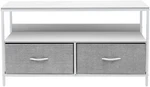 Tv Stand Cabinet, Media Console Table, Steel Frame, Wood Top, Fabric Bins -white. Fixed Price $70.99.