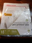 Office Depot Table Contents Index W/preprinted Tabs, Numbered 1-5, White. Fixed Price $8.25.