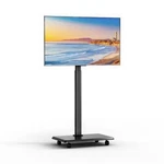 Nearhub T30B Flat Tv Stand Black Textured Carbon Fiber Base Wheels 55IN. Fixed Price $50.00.