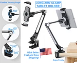 Adjustable Long Arm Clamp Tablet Stand Desktop Mount Smartphone 360 Rotation. Fixed Price $29.99.