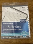 Office Depot 1-15 Dividers W/ Printable Contents. Fixed Price $7.88.