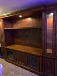 Entertainment Center Red Oak Real Wood Legends Furniture Tv Stand Shelving Glass. Fixed Price $1200.00.