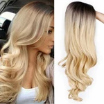 Dark Brown Root To Gold Ombre Long Wavy Curly Blonde Wig Women Synthetic Hair. Fixed Price $16.99.