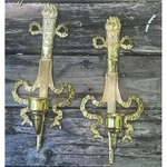Vintage Brass 2 Arm Wall Sconces Torch Ribbon Candle Holders India 15". Fixed Price $140.00.