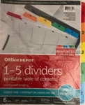 Office Depot Table Contents Index W/preprinted Tabs, Numbered 1-5, 6-PACK. Fixed Price $16.88.