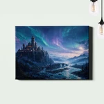 Lit Fantasy Fortress River Valley Poster Print Aurora Night Landscape. Fixed Price $11.17.