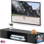 Fitueyes Black Floating Tv Stand Wall Mounted Entertainment Center Wood Storage. Fixed Price $104.00.