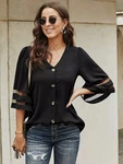 Black Chiffon Sheer Panel Bell Sleeve Button-up Women's Blouse Size 2X. Fixed Price $25.00.