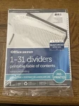 Office Depot 1-31 Dividers W/ Printable Contents. Fixed Price $9.88.