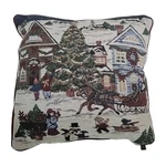 Tapestry Throw Pillow Christmas Shops Holiday Scene Town Winter Sleigh Snow. Fixed Price $14.00.
