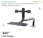 Ergotron Workfit Mounting Arm For Flat Panel Display Polished Black 24312026. Fixed Price $380.00.