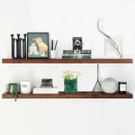 Walnut Floating Shelf Set Of 2 - 48 Inch Solid Wood With Heavy Duty Bracket. Fixed Price $316.99.