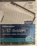 Office Depot Table Contents Index W/preprinted Tabs Numbered 1-12,WHITE-NEW. Fixed Price $7.88.