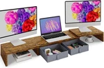 Teamix Dual Monitor Stand Riser - Adjustable Length & Angle, 2 Drawers Brown. Fixed Price $80.60.