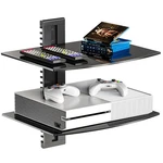 Wali Floating Tv Shelf, 2 Tier Glass Projector 15 X 11 Inch, Black. Fixed Price $41.01.