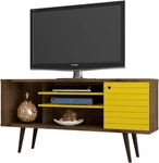 Mid Century Modern 53" Stand For Up To 50", Rustic Brown/yellow. Fixed Price $199.99.
