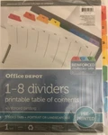 Office Depot Brand Table Contents Customizable Index With Preprinted Tabs 1-8. Fixed Price $7.88.