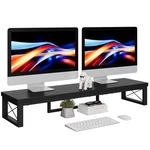 Large Dual Monitor Stand Riser Wooden Desktop Storage Shelf Black TDJ002B. Fixed Price $60.16.