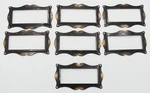 Set Of 7 Antique Wood Cabinet Drawer Copper Flash Steel Japanned Label Holders. Fixed Price $54.00.