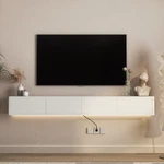 Led Floating Tv Stand, Wall Shelf With Power Outlet,high Gloss Cabinet. Fixed Price $209.98.
