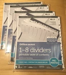 Lot 4: Office Depot 8 Page Dividers With Printable Contents. Fixed Price $14.99.