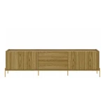 Manhattan Comfort Jasper 86.69 Tv Stand With Steel Gold Legs In Oak Pro Touch. Fixed Price $483.51.